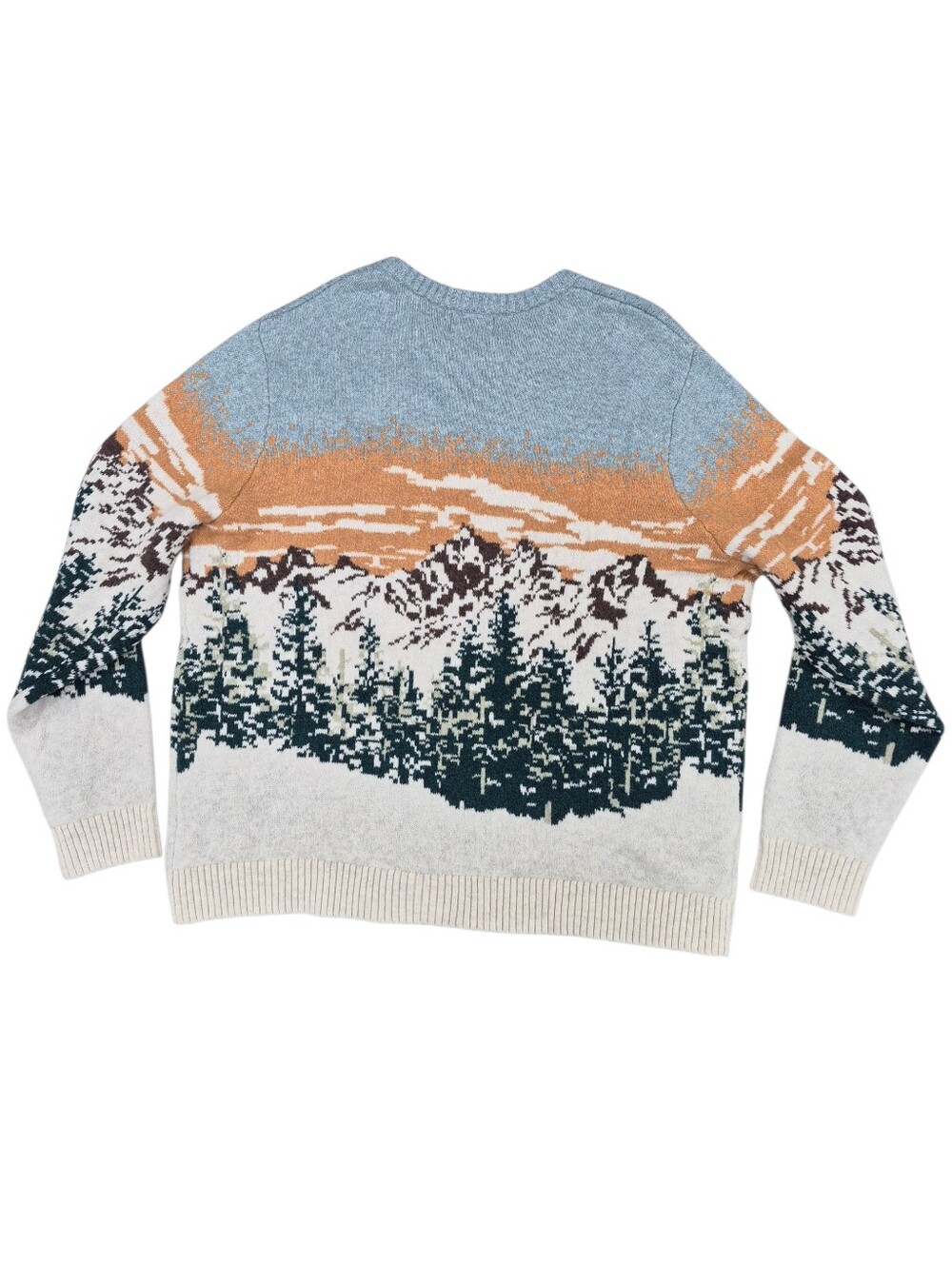 Old Navy Cozy Crew sweater men's XXL blue scenic mountains double knit chunky